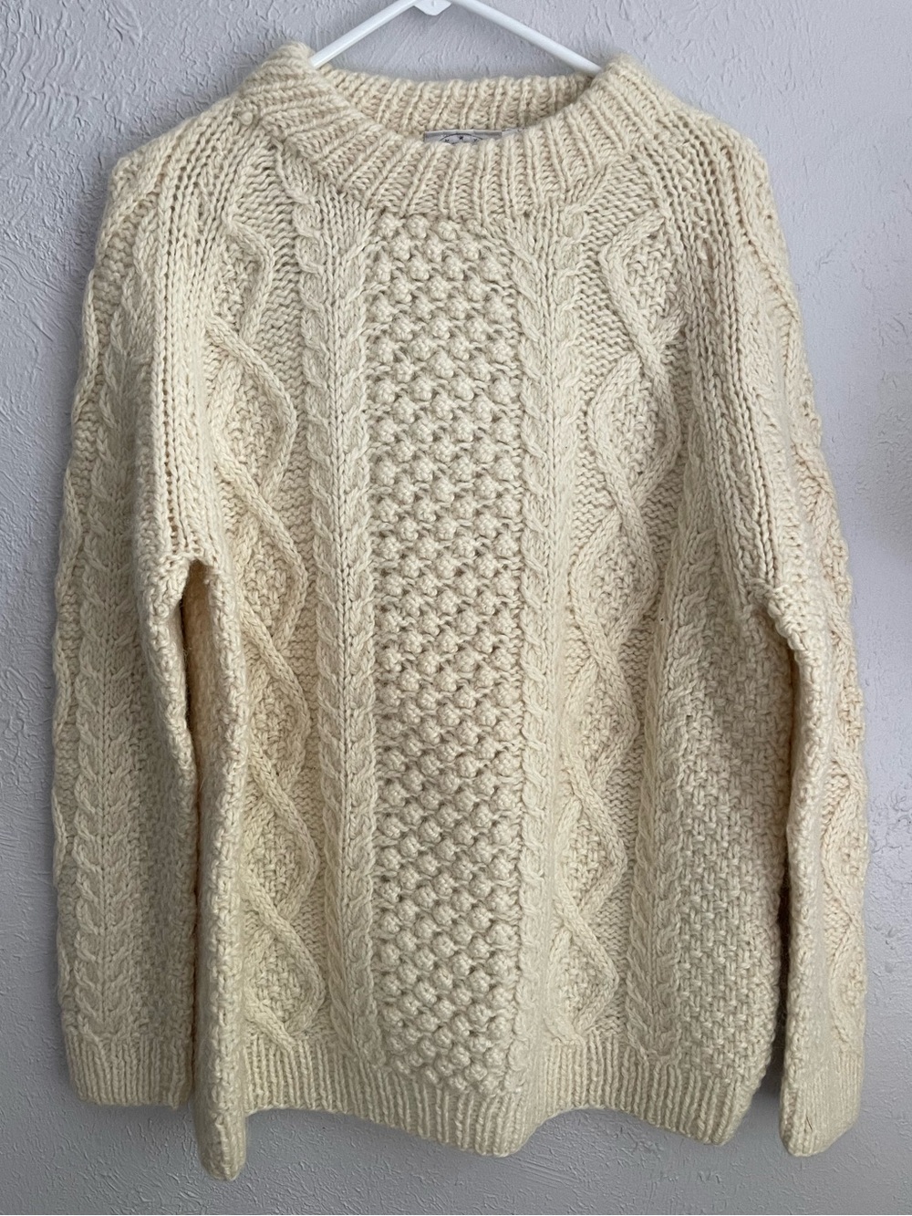 Vintage Passports of Pier 1 Hand-knit Wool Fisherman’s Cable-knit Sweater